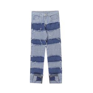 Pantaloni da uomo Jeans Hip Hop Patchwork Pantaloni da motociclista da motociclista dritti Jean da uomo