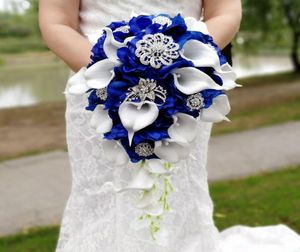 Wedding Flowers Royal Blue Bouquet Bridal Artificial Pears Rhinestone White Calla Lilies Ramos de Novia1382868