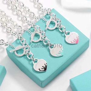 Pendant Necklaces TIF genuine S925 sterling silver splashing ink love thick chain pin buckle necklace jewelry for woman clavicle frete grati With Box