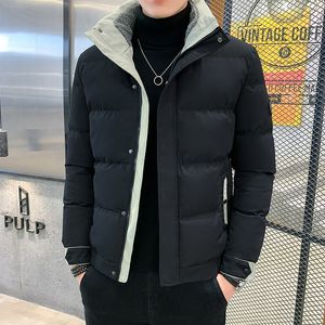 Men S Down Parkas Brand Fashion Men Winter Jacket Turns Collar暖かい厚い雄の綿のパッド入りコートアウターブラックブルーカーキサイズm 5xl 221205