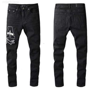 M￤ns jeans 2022SS Ny europeisk och amerikansk designer Hip-Hop High Street Fashion Tide M￤rke Cykling Motorcykel Wash Patch Letter Looseddo3