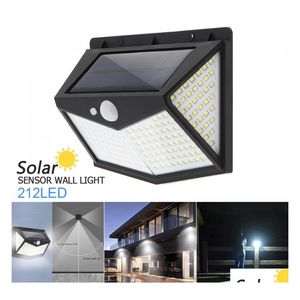 Solarflutlichter 212 LEDs Outdoor-LED-Solarleuchten Wasserdichte Gartenlampen Wandlampe Kaltweiße Laterne für Zaunpfosten Drop Deliv Ot7Ah