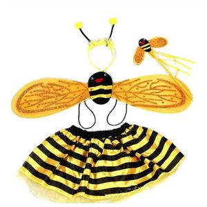 Cosplay 4-teiliges Set, Halloween, Weihnachten, Bienen-Marienkäfer-Kostüme für Kinder und Mädchen, niedliches Party-Kostüm, Cosplay-Flügel und Tutu-Röcke