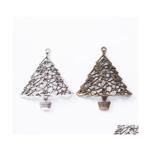 Charms 50 PCS Büyük Boyut Noel Ağacı Charm Antika Sier Bronz Renk İçinde Takım Günü Kolye 62x48mm C3 Damla Teslim Teavelry DH3V9