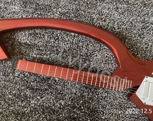 Vendite dirette in fabbrica di chitarra elettrica a forma speciale in metallo rosso senza testa per posta gratuita