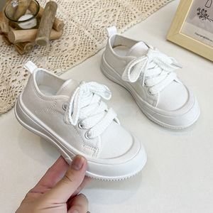 Sneakers White Shoes for Girls Spring Kids Fashion All match Thick Bottom Solid Black Boy Lace up Children Versatile Canvas Shoe 221205