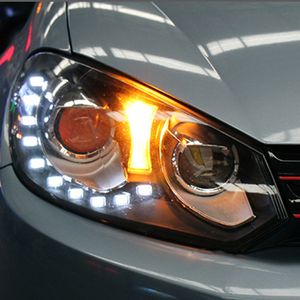 Car Headlights LED Daytime Running Light Dynamic Streamer Turn Signal Assembly Front Lamp Automobile Accessories For VW Golf 6 MK6 R20 High Beam
