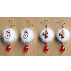 Dangle Earrings 1 Pair Christmas Santa Claus Glass For Women Jewelry White & Red Pom Ball Clear Rhinestone Party Accessories 65mm