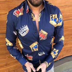 Erkekler Sıradan Gömlekler Kore Moda Erkekler Giydirme Uzun Kollu Çiçek Baskı Düğmesi Up Gömlek Dönüş Lüks Camisa Erkek Top Vintage Bluz