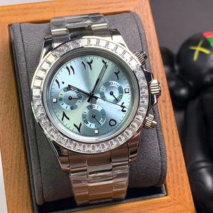 Titta p￥ Automatiska mekaniska m￤n Diamond Bezel Business Wristwatch rostfritt st￥l Armband Montre de Luxe Arabiska siffror och latin