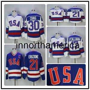 Retro 1980 Team USA Herren-Eishockeyuniform mit Nähten, Blau, Weiß, Ken Morrow 3, Bob Suter, 20, Mark Pavelich, 16, Dave Christian, 23