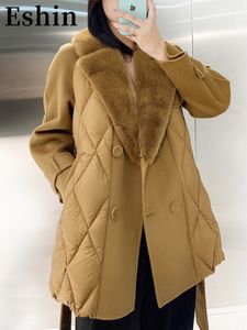 Kadınlar Down Parkas Eshin Sonbahar Kış Yüksek Kalite Mink Mozaik Yün Kaz Kısa Dantel Yukarı Sıcak Gündelik Ceket Moda Kadın Th871 221205