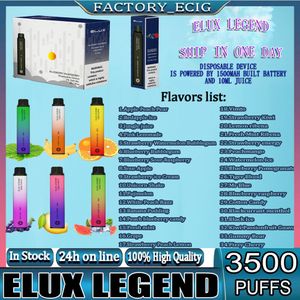 Легенда Elux одноразовые e Сигареты 3500 Puffs Vape Pen Pen 1500mah Аккумулятор -батарея.