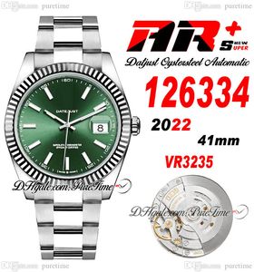 ARF 126334 41 VR3235 Automatisk herrklockdatum Fluted Bezel Green Stick Dial 904L Oystersteel Armband Super Edition Samma seriella garantikort Just Puretime D4 D4