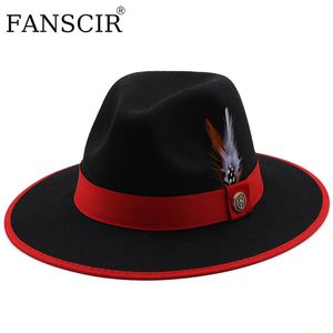 Breda randen hattar hink par jazz brimmed ull fedora hatt kvinnor svart vit fascinator bröllopskyrka med fjäder fuxury bälten för män 221205