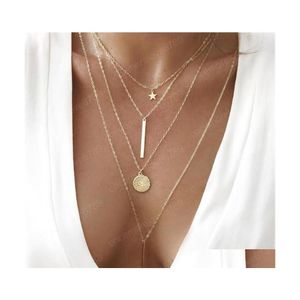 Pendant Necklaces Bohemia Round Pentagram Layered Necklace Gold Chain Alloy Chokers For Women Statement Collar Femme Drop Delivery J Dhu04