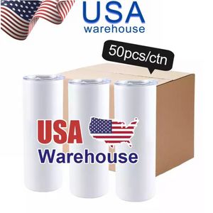 USA Warehouse 20 Oz SubliMation Tumblers Rostfritt stål Dubbelväggisolerad kaffemugg Vit rakt tomt lager C1205