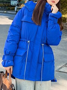 Women's Down Parkas Yitimoky Winter Puffer Jacket for Women Casual Oversized Blue with A Hood Fashion Coat Thicken Warm Elegant Outerwear 221205