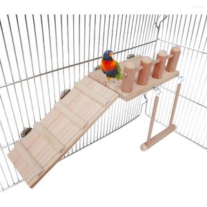 その他の鳥の供給3pcs/セット木製のおもちゃクライミングラダースプリングボードスイング鳥のための3ピースハムスターチンチラ