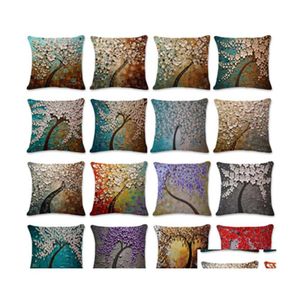 Pillow Case Three Nsional Oil Painting Pillow Case Mobile Waist Cushion Tree Flower Cotton And Linen Er Factory Direct Selling 4 8Hs Dhkrb