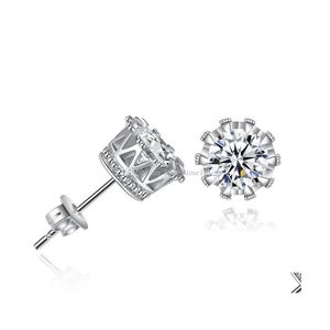 Stud 925 Silber Ohrringe Runde Lila Ohrring Strass Splitter Farbe Stud Für Frauen Mode Schmuck Drop Lieferung Dhtu0