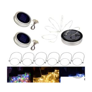 LED -strängar Solar LED Mason Jar tänds Lock 2m 20 String Fairy Star med handtag för Regar Mouth burkar trädgårdsdekor Drop Delivery L Otajg