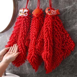 Handtuch Schnell trocken absorbierende handrot rot chenille weich abgelegt für bad küche hängende koi lion segneing plush putztuch