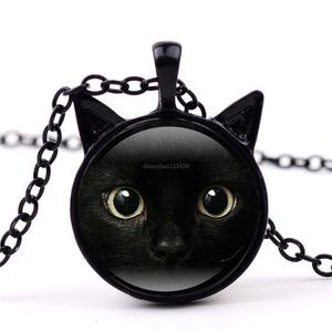 Animal Cat Ear Frame Glass Cabochon Necklace Pendants Fashion Jewelry for Women Kids Gift