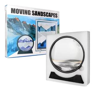 Rörlig sandkonstbild Runt glas 3D Timglas Djuphavssandlandskap i rörelse Display Flödande sandram 7 12tum För heminredning 220406