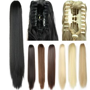Sentetik peruklar azqueen 22 inç sentetik uzun düz doğal saç at kuyruğu pençe klipsi kadın için sahte saç parçası siyah kahverengi altın kadınlar 221205