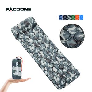 Outdoor Pads PACOONE Sleeping Pad Camping Inflatable Mattress with Pillows Travel Mat Folding Bed Ultralight Air Cushion Hiking 221203