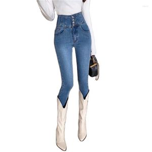 Jeans da donna Donna Blu Cotone Elastico a vita alta Gambe magre Bootcut Fashion Lady