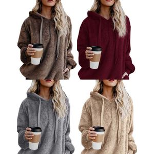 Kvinnors tröjor överdimensionerade Sherpa Pullover Hoodie med fickor Fuzzy Fleece Sweatshirt