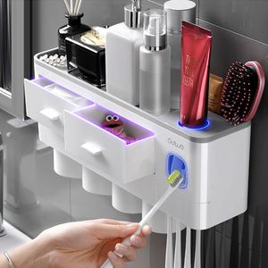 Toothbrush Holders Toothbrush Holder Bathroom Accessories Organizer Sets Automatic Toothpaste Dispenser Wall Mount Rack Tools Set Toothpaste Holder 221205