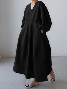 Party Dresses Fashion Solid Maxi Dress Women's Autumn Sundress ZANZEA Elegant Puff Sleeve Baggy Vestidos Female V Neck Robe Oversized 221203