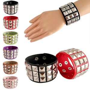 Charm Bracelets New Unique 3 Row Cuspidal Spikes Rivet Stud Wide Cuff Leather Punk Gothic Rock Unisex Bangle Bracelet Men Jewelry