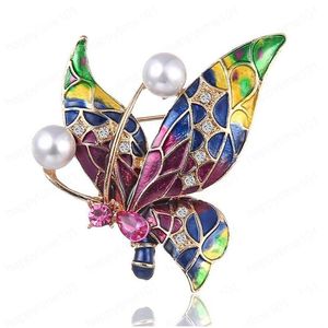Pins Brooches Vintage Enamel Fashion Painted Insect Butterfly Brooches Pearl Cardigan Shawl Buckle Dress Brooch Lapel Pin For Women Dhbpe