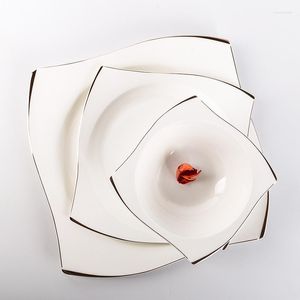 Plates Steak Plate Creative Square European-style Bone China Tableware Bowls And Dishes Household Ceramic Western