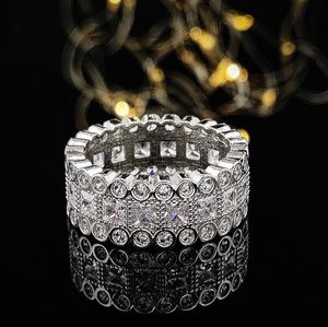 Choucong Marka Alyans Lüks Takı 925 STERLING Gümüş Prenses Kesim Beyaz Topaz CZ Elmas değerli taşları Parti Sonsuzluk Kadın Nişan Band Ring Hediye