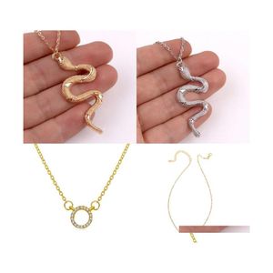 Pendant Necklaces Crystal Circle Snake Heart Pendant Necklace Golden Color Women Fashion Jewelry Wholesale 163 D3 Drop Delivery Neck Dhkpd