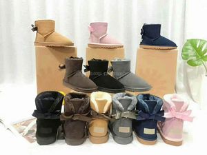 Australiska Australien klassiska snöstövlar kvinnor medium varm stövel vinter full päls fluffig päls satin ankel svart kastanj bowtie boots