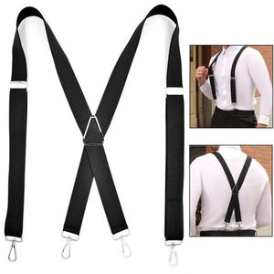 Suspenders Black Work Suspenders for Men Shirt 4 Snap Hooks Heavy Duty Big Tall XShape 35cm Wide Adjustable Elastic Trouser Pants Braces 221205
