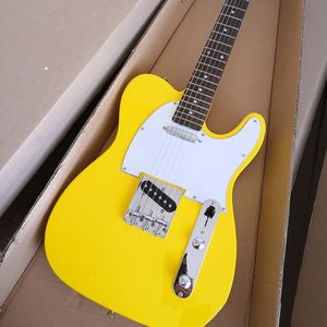 6 Strings Yellow Electric Guitar with White Pickguard Rosewood Fretboard Customizable