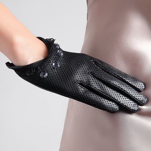 Fingerless Handskar L￤der K￶r Fashion Driver Women's Thin Unline Perforated Hollow Style Short Spring and Autumn Cykling 221203