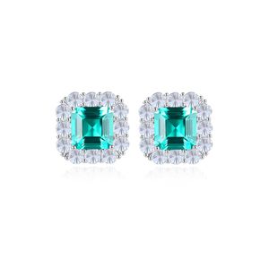 Square Emerald Stud Kolczyki S925 Srebrny europejski styl amerykańskiego luksusowe kolczyki mikro zestaw cyrkon Znakomite kolczyki