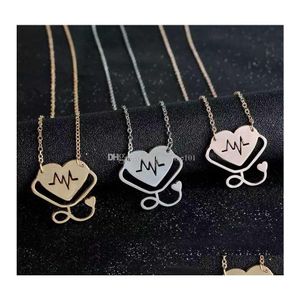 Pendant Necklaces Heartbeat Stethoscope Pendant Necklace Heart Love Pendants Fashion Jewelry With Sier Gold Chains For Women Men Gif Dhdin
