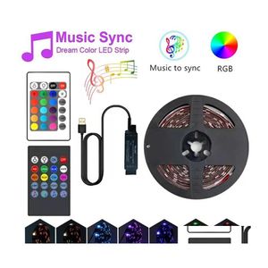 LED -remsor LED -strip Light RGB 5050 Lamp Music Sync Color App Controlled Lead Lights TV Bakgrund Belysning 1m 2m 4M 5M Drop Deliver Otwuu