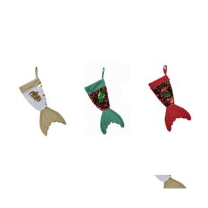 Noel Süslemeleri Balık Tail Boncuk Çorap Bling Style Noel Çorapları Denizkızı Hediye Çantası Moda Güzel Tasarım Noel Baba Çorapları DHGQV