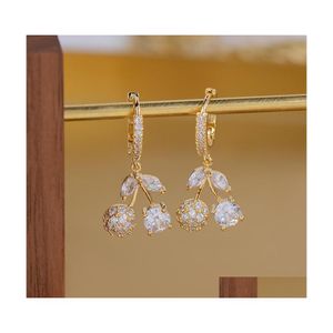 Dangle Chandelier Cute Dangle Earring Cherry Design Plated Gold Plating Ear Stud Elegant Luxury Charm For Lady Trendy Delicate Ear Dhxjj