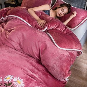 Bedding sets Solid Color Winter Thicken Fleece Flannel Duvet Cover Double sided King Size Adult Kid Comforter Home Decor 221205